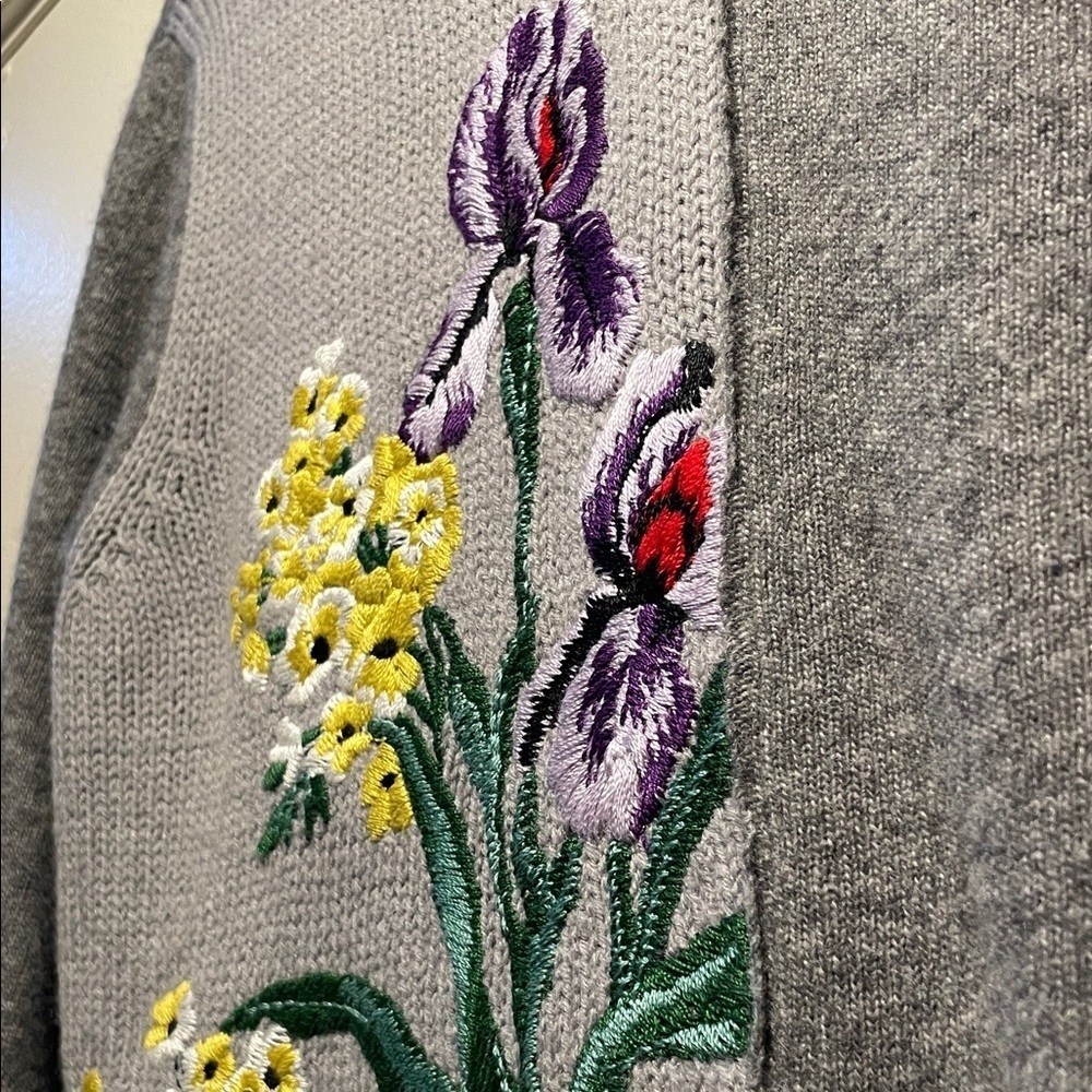 Sportmax Code Fiordo Gray Floral Embroidered Asymmetric Wool Sweater - Picture 5 of 12